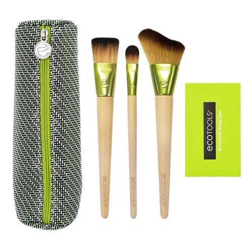 Набор для макияжа Ecotools Travel And Glow Beauty Kit - 3 кисти + косметичка и салфетки в МейТан